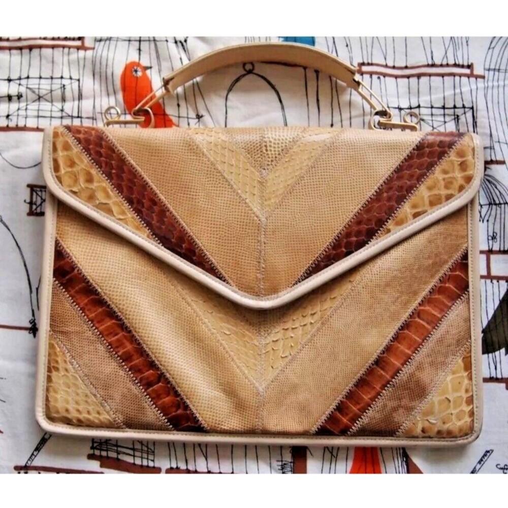Rare Vintage Varon 70s Snakeskin Reptile Luxury Multicolor Chevron Purse Clutch